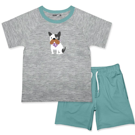 Heather Gray Doggie Crewneck Tee & Nile Blue  Shorts