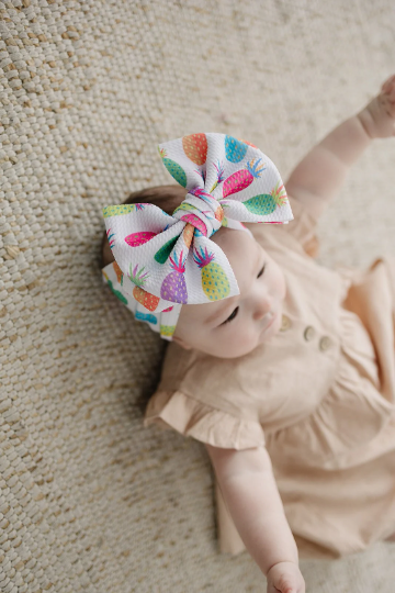 XL Summertime Bright Pineapple Bow Texture Headband