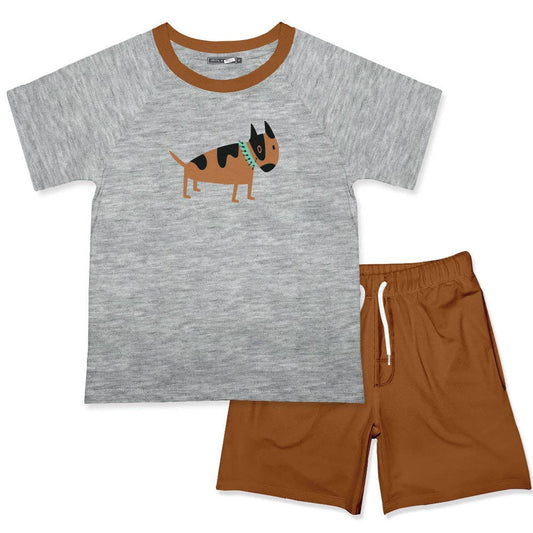 Heather Gray Doggie Crewneck Tee & Caramel Cafe Shorts