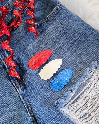 Red, White, & Boom 2.5" Scallop Oval Snap Clip 3 pk