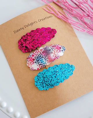 Colorful Serpent 2.5" Scallop Oval Snap Clip 3 pack