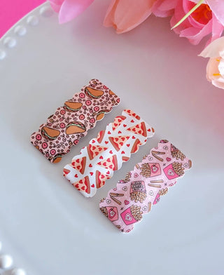 Snacks Are My Love Language 2.5" Rectangle Scallop Snap Clip 3 pk