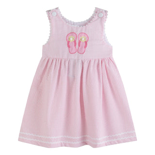 Pink Seersucker Pom Pom Flipflops Dress
