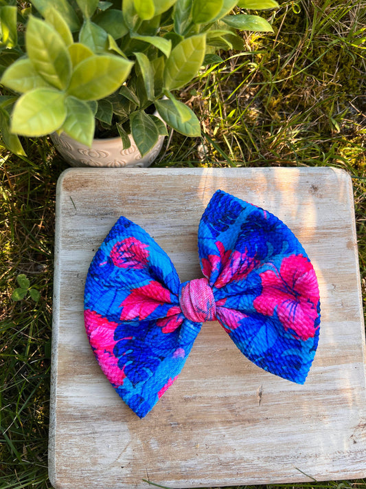 Neon Hawaiian Floral Bow