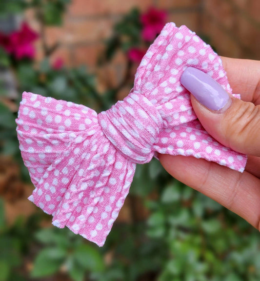 Daisy Bow-Polka Dot Pink