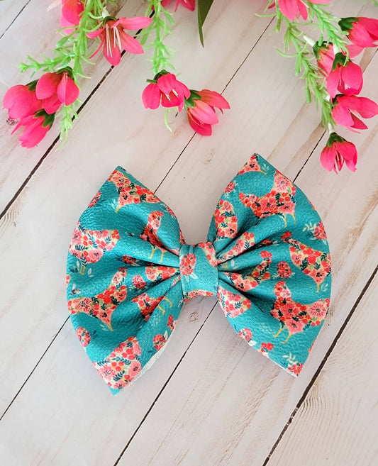 Floral Chicken on Teal Savannah Bow