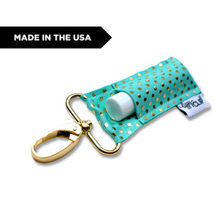 Gold Dots on Aqua LippyClip® Lip Balm Holder
