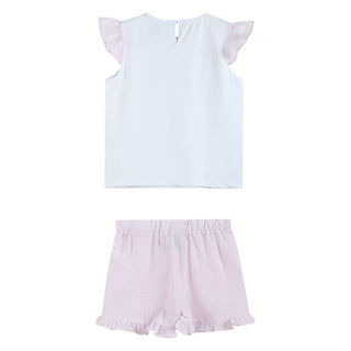 White & Pink Seersucker Top and Shorts Set