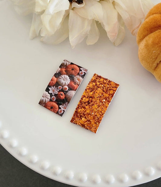 Pumpkins and Florals Embroidery 2" Rectangle Snap Clip Pair
