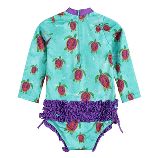 Turquoise Turtle Ruffle Swimsuit - Lil Cactus