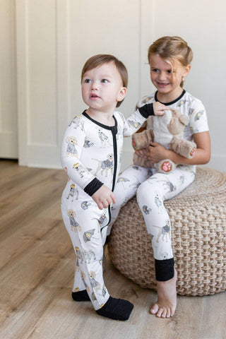 Black & Gold Puppy Football Zipper Romper