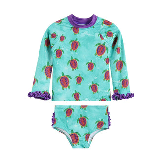 Turquoise Turtle Ruffle Rashguard 2 pc Set - Lil Cactus
