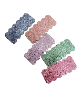 Foil Glitters 2" Rectangle Scallop Snap Clip 5pk
