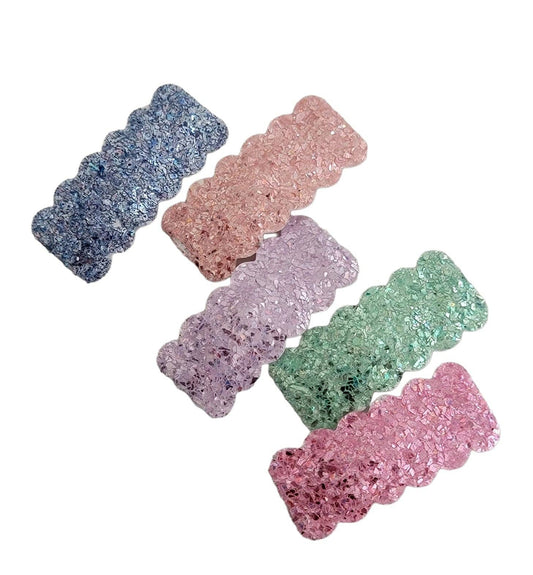 Foil Glitters 2" Rectangle Scallop Snap Clip 5pk