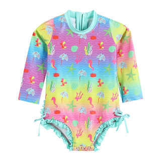 Rainbow Sea Creatures Ruffle Swimsuit - Lil Cactus