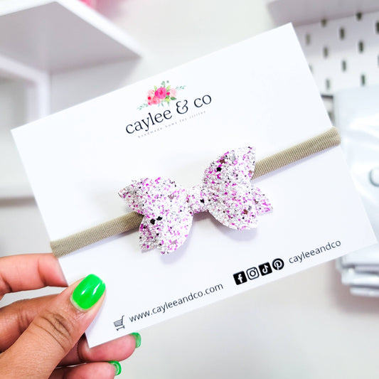Mini Remi Hair Bow | Newborn Baby Bow | Lilac Sparkle