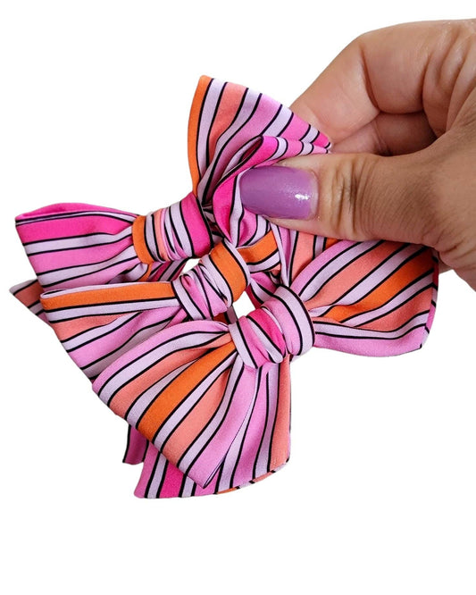 Chloe Bow-Pink and Orange Stripes