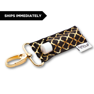 Gold Quatrefoil on Black LippyClip® Lip Balm Holder