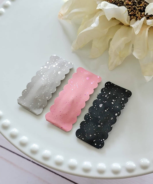 Metallic Splatter Suede #2 2.5" Rectangle Scallop SnapClip 3pk