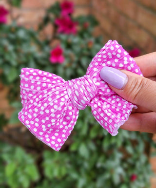 Daisy Bow-Polka Dot Hot Pink