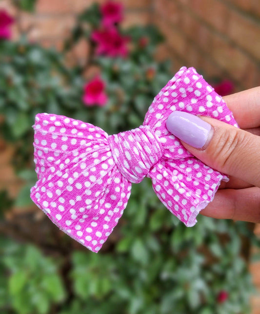 Daisy Bow-Polka Dot Hot Pink