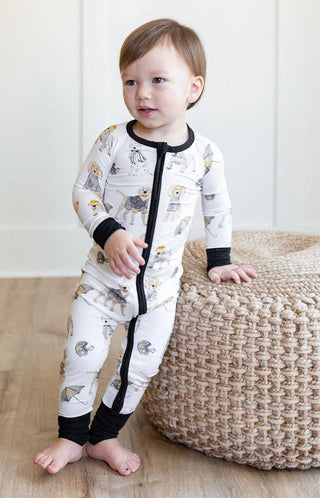 Black & Gold Puppy Football Zipper Romper