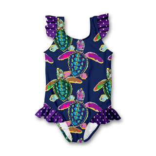 Navy Waterturtle Ruffle-Accent One-Piece - Millie Loves Lily