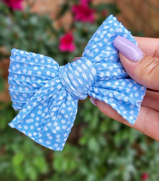 Daisy Bow-Polka Dot Blue