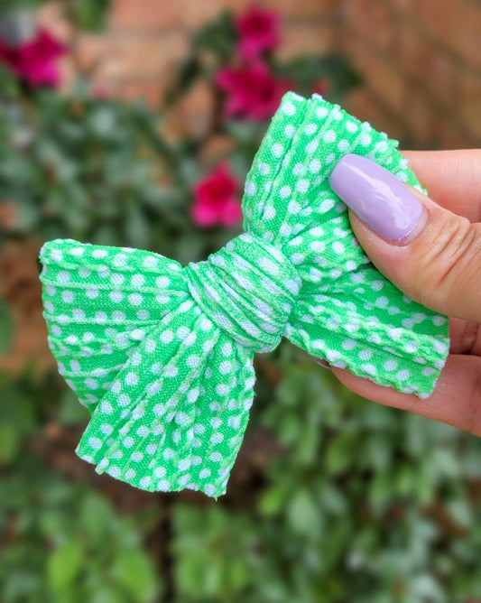 Daisy Bow-Polka Dot Green