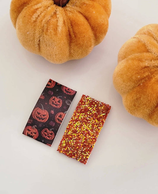 Embroidered Jack-O-Lanterns 2" Rectangle Snap Clip Pair