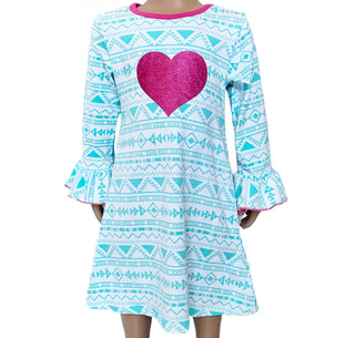 Blue & Pink Heart Long Sleeve Dress