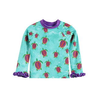 Turquoise Turtle Ruffle Rashguard 2 pc Set - Lil Cactus