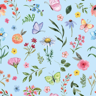Ice Blue Floral Botanical Patch-Pocket Dress