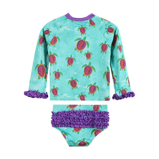 Turquoise Turtle Ruffle Rashguard 2 pc Set - Lil Cactus