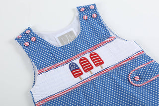 Blue & White Popsicle Smocked Shortalls