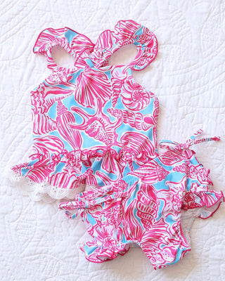 Seashells By The Seashore Ruffle 2 Piece Tankini Swimsuit