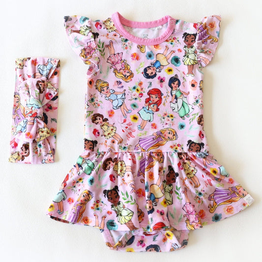 Little Princess Twirl Skirt Bamboo Bodysuit With Matching Headband