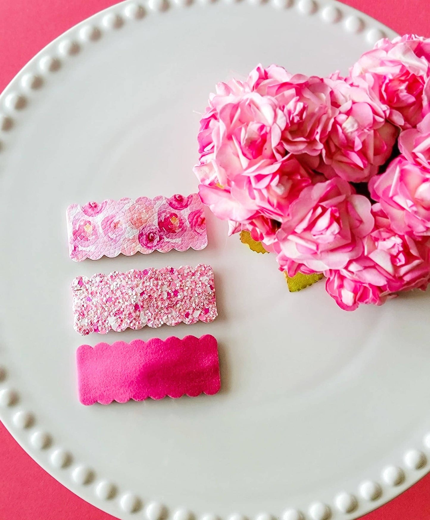 Love Sweet Love 2.5" Rectangle Scallop Snap Clip 3pk