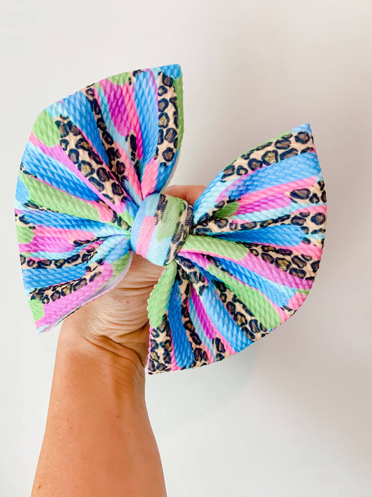 Colorful Cheetah Brushstrokes Bow