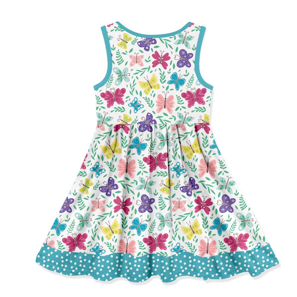 Turquoise Bonnie Butterfly Sleeveless Button-Front Dress