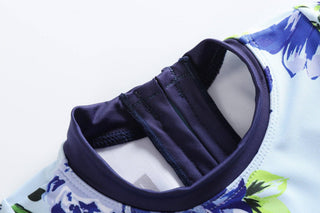 Blue Rose Long Sleeve Ruffle Swimsuit