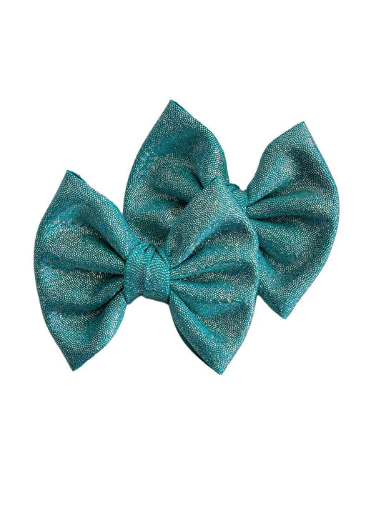 Holographic Silver & Teal Savannah Bow Piggies Set