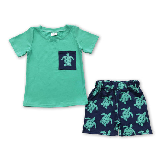 Turtle pocket shirt shorts boy summer clothes