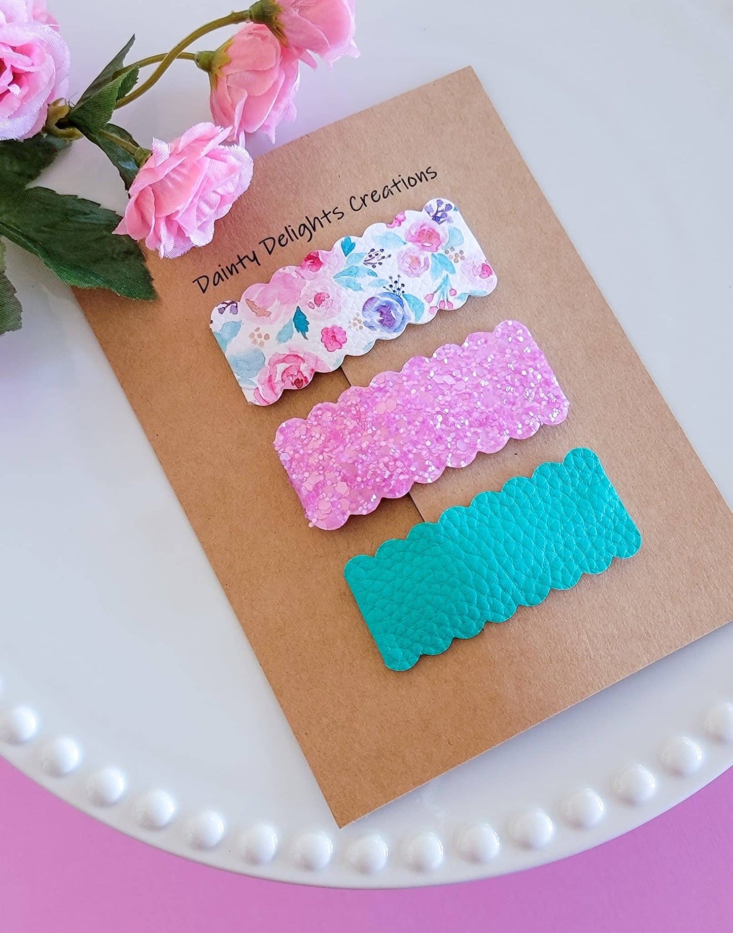Wispy Rose Garden Snap Clip 3 pk 2.5" rectangle