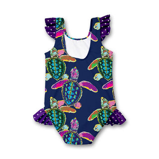 Navy Waterturtle Ruffle-Accent One-Piece - Millie Loves Lily