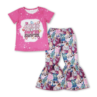 Heart Bleached Guitar Singer Short Sleeve Pants Set