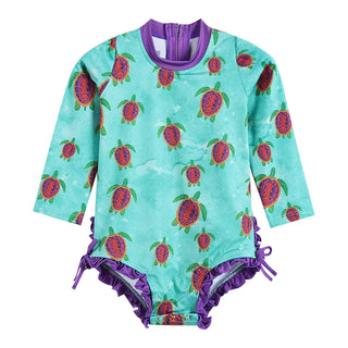 Turquoise Turtle Ruffle Swimsuit - Lil Cactus