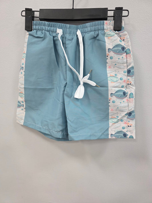 Blue Fish Swim Trunks