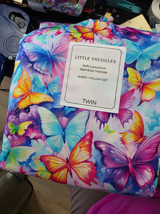 Colorful Butterflies Bamboo Twin Sheet Set
