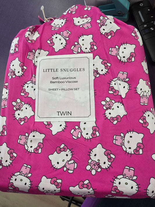 Hello Cutie Bamboo Twin Sheet Set